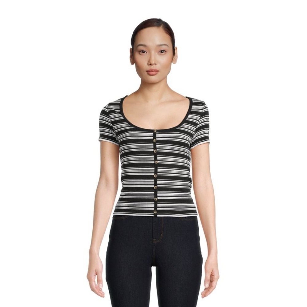 No Boundaries Black and White Striped Short Sleeve Top